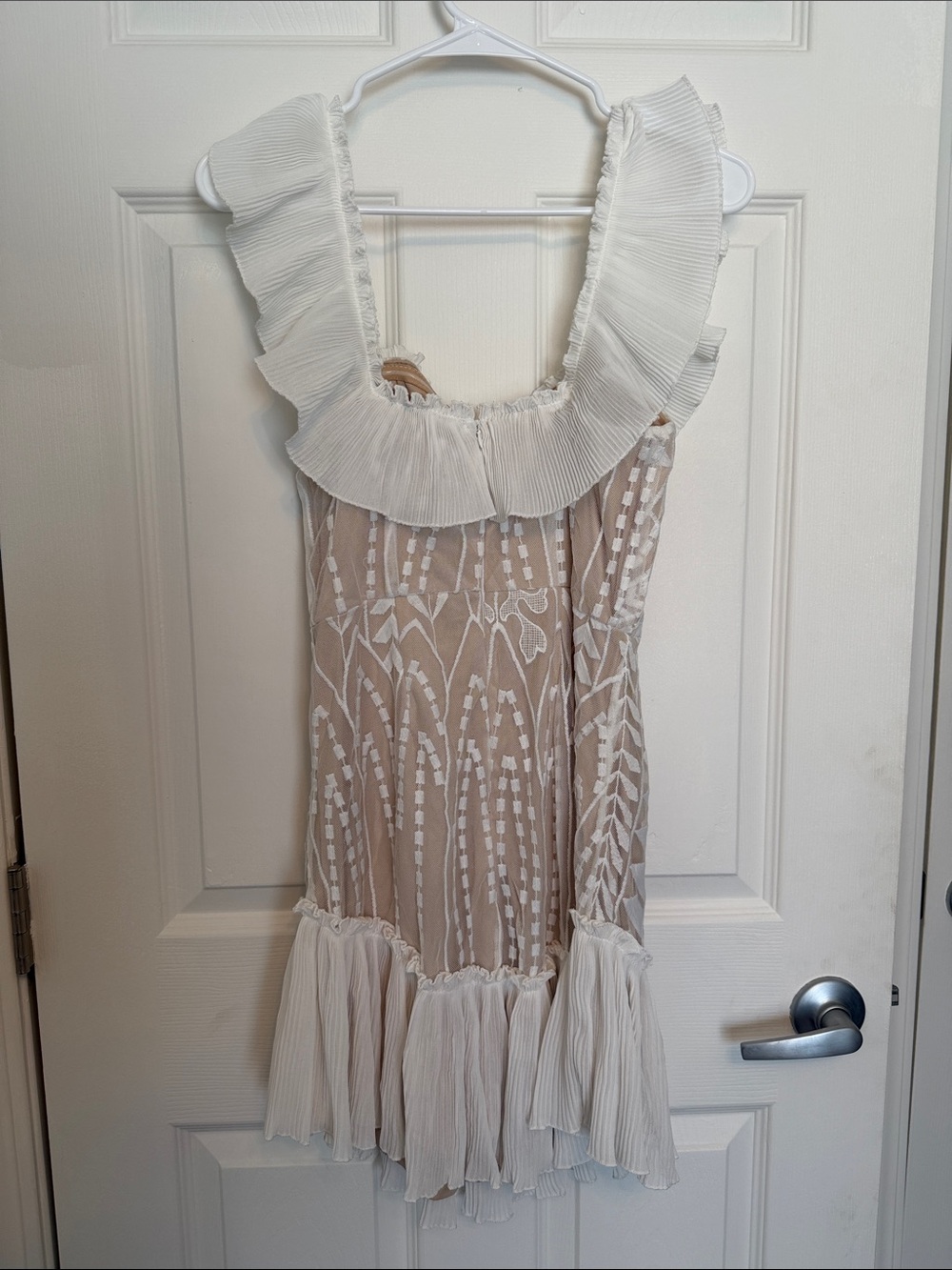 Sleeveless Ivory Embroidered Ruffle Mini Dress - Picture 3 of 3